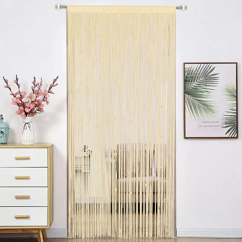 HSYLYM Beaded Curtain Beads Door String Curtains Ideal for Living Room Decor Wall Hanging Fringe Doorway Divider Bedroom Backdrop Hippie Window Closet Privacy Rod Pocket Dense (100x200cm,Champagne) - Image 1